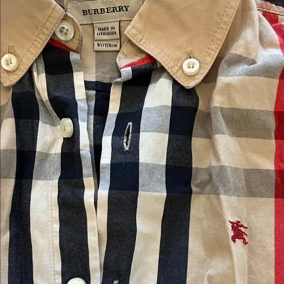 Burberry Kids Button-Down Shirt - Beige, Red, and Black Plaid - Picture 3 of 3